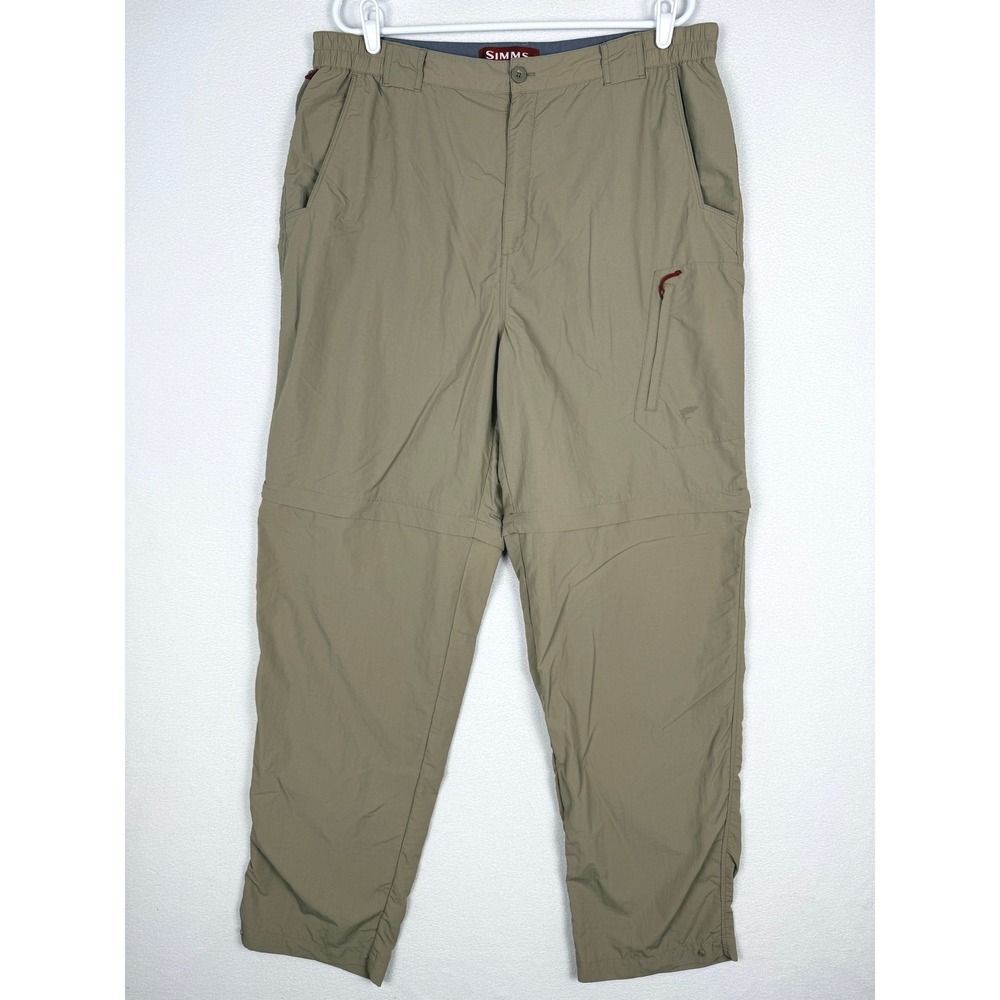 Simms Convertible Fishing Pants Mens XL Tan COR3 Nylon Zip Off Cargo Hiking